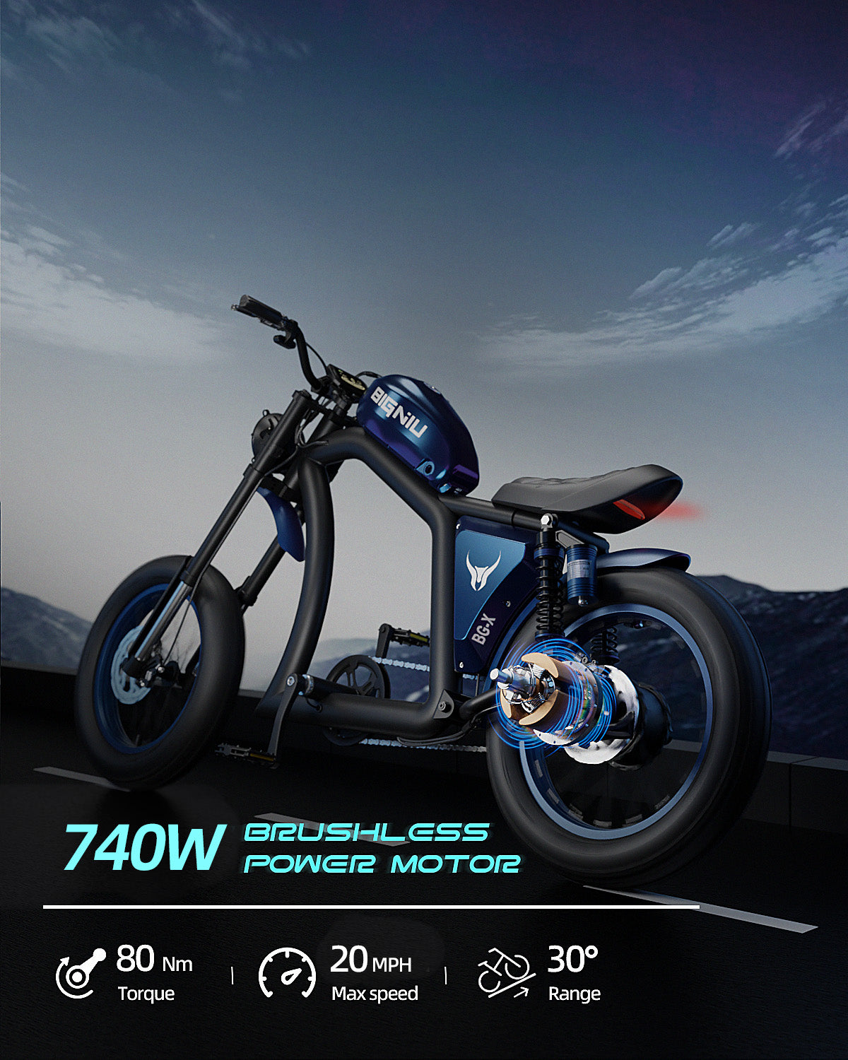 BIGNIU BG-X Electric Bike for Adults,740W Brushless Motor 48V/31.5Ah Up to 40 Miles E-Bike Front/Rear Turn Signal Dual Suspension Ebikes UL2849 Blue