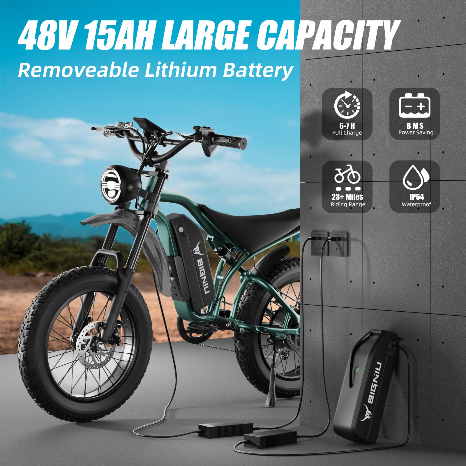 BG-S Electric Bike for Adults – 20"x4.5" Fat Tire, Peak 1200W Motor, 48V 15Ah Battery, 7-Speed, Dual Disc Brakes for Off-Road and City Riding