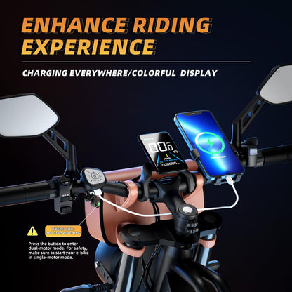 BIGNIU Electric Bike,2000W Dual Brushless Motor, 48V/22.4Ah Removeable Battery Ebike,Front/Rear Turn Signal,Rearview Mirror and 7 Gear Electric Bicycle