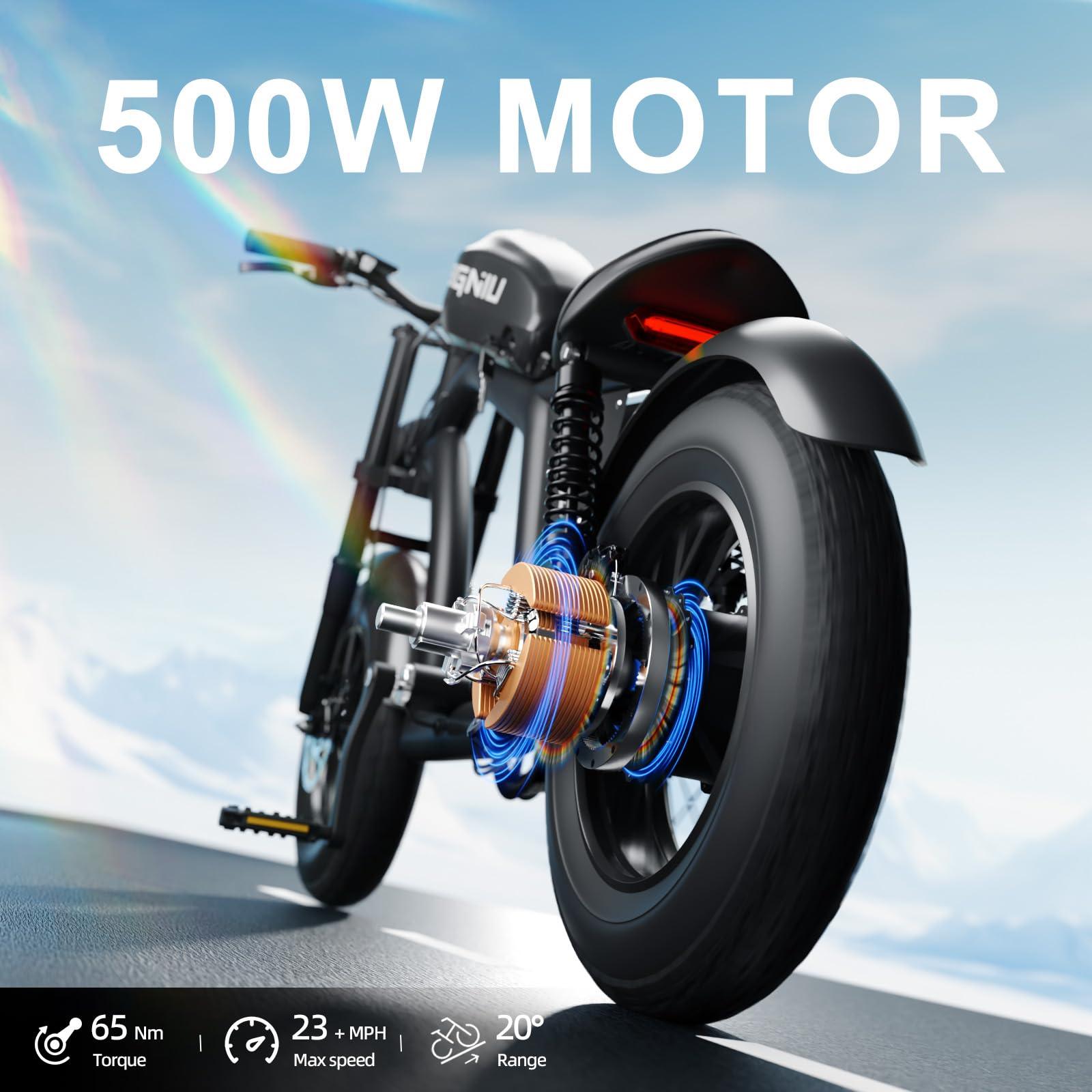 BIGNIU BGX Mini Electric Bike 500W Motor, 48V 13Ah Battery, Chopper Design, 4.0x16 Fat Tires, Aluminum Frame, Perfect for Teens and Adults