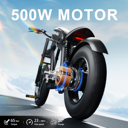 BIGNIU BGX Mini Electric Bike 500W Motor, 48V 13Ah Battery, Chopper Design, 4.0x16 Fat Tires, Aluminum Frame, Perfect for Teens and Adults